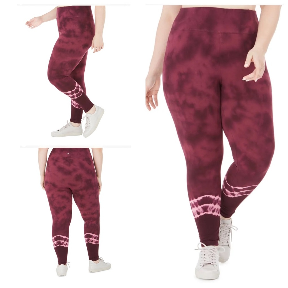 Ideology 1X plus size red passion tie dye athletic wear legging pants NWT